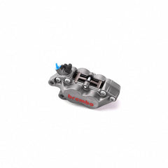 Brembo Caliper, Left, P4 30/34mm C, w/ Organic Pads Shape D, Cast 2-Piece, 40mm Axial Mount, Front, Titanium Grey w/ Painted Red Logo