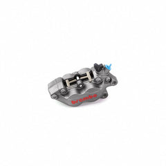 Brembo Caliper, Right, P4 30/34mm C, w/ Organic Pads Shape D, Cast 2-Piece, 40mm Axial Mount, Front, Titanium Grey w/ Painted Red Logo