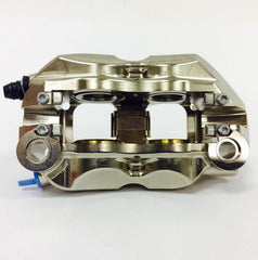 Brembo Caliper, Left, P4 30/34mm, EVO Low Drag, without Pads 07B366E3/E4, Billet Monobloc, 108mm Radial Mount, for use w/ Narrow Band Disc, Front, Nickel