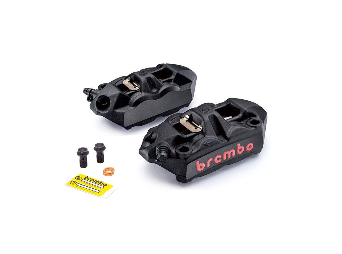 Brembo P4 34mm, M4, Cast Monobloc, 108mm Radial Mount, Front, Black w/ Red Lettering
