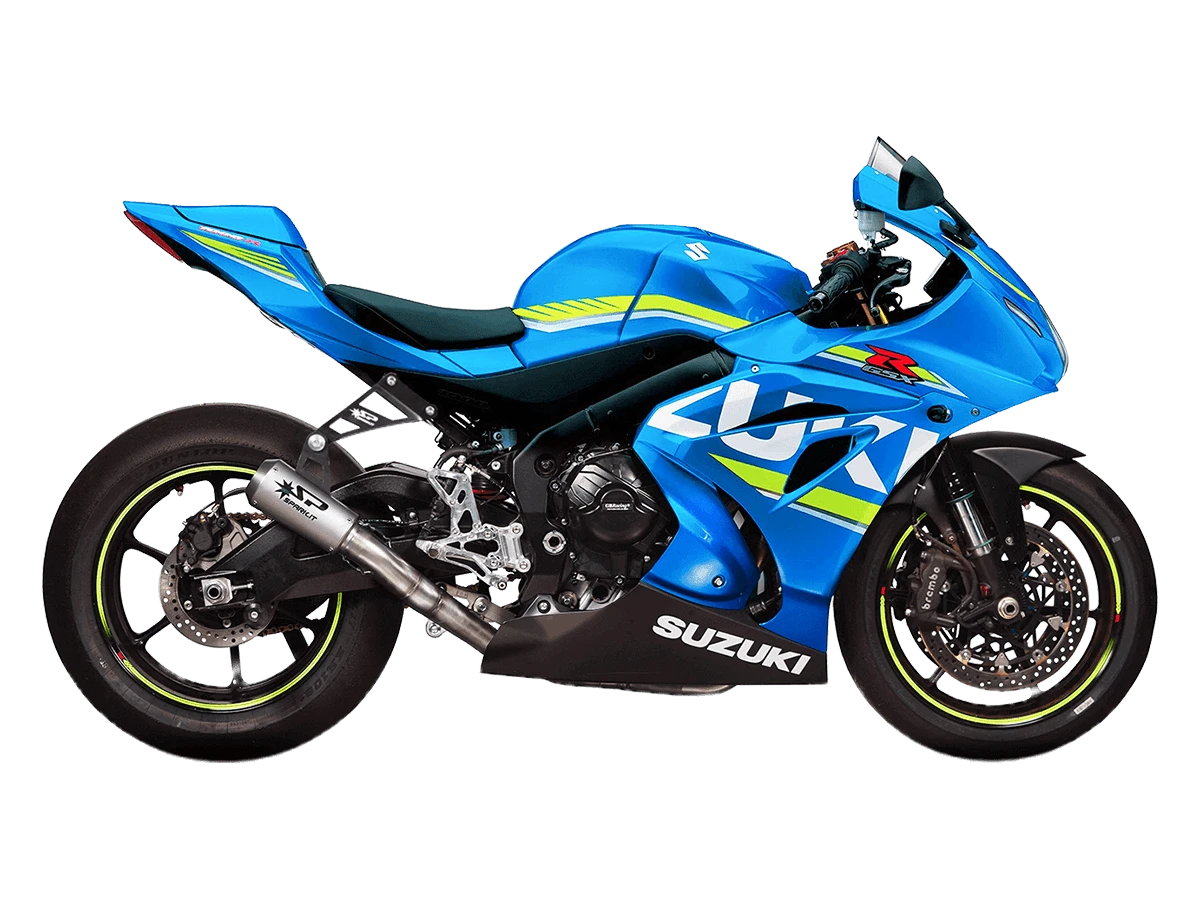 Spark SP-GSU8807T Spark Suzuki GSX-R 1000 "GP" Titanium Full Exhaust System (Evolution) (2017-2026 pictured on blue gsxr1000