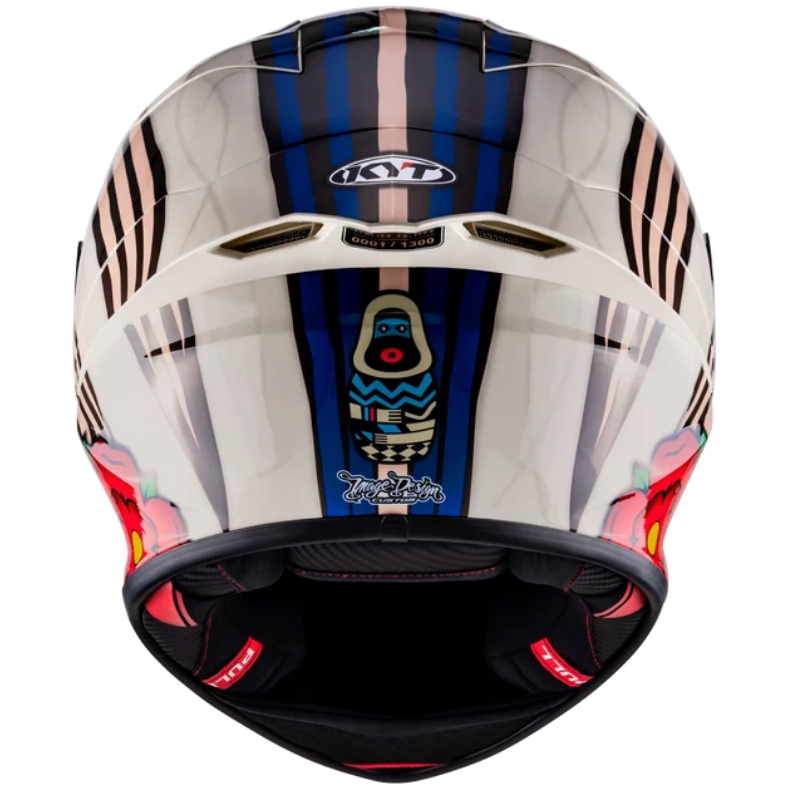 KYT KX1 John McGuiness replica helmet rear of helmet with his logo design