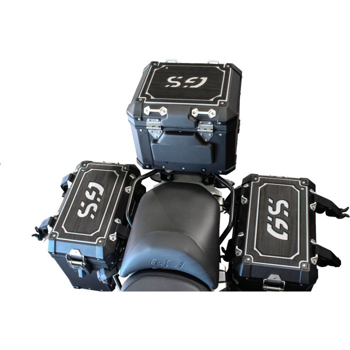 TechSpec PANNIER LID GUARDS, BMW R 1200/1250 GS (2014 - CURRENT), BLACK on GRAY, COMBO KIT, RIGHT, LEFT & TAIL