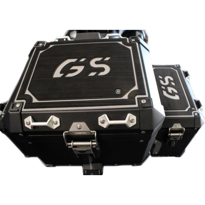 TechSpec PANNIER LID GUARDS, BMW R 1200/1250 GS, BLACK on GRAY, (2014 - CURRENT) TAIL / BACK 32 ltr
