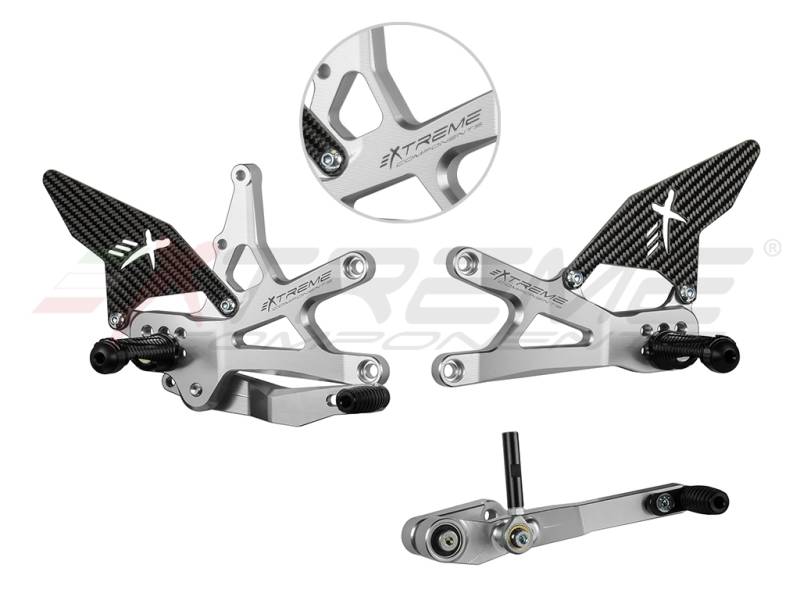 Extreme Components GP EVO Rearsets Kit STD And Reverse Shifting  Carbon Fiber Silver Heel (SHIFT ROD FOR QUICKSHIFTER)  SUZUKI GSXR 1000 (2017/2022)