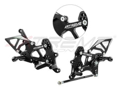 Extreme Components GP EVO Rearsets Kit STD And Reverse Shifting  Aluminium Black Heel (SHIFT ROD FOR QUICKSHIFTER) YAMAHA R3 (2015/2022)