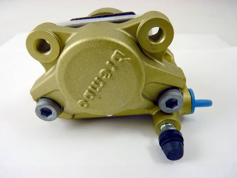 Brembo Caliper, P2 32G w/ Sintered Pads Shape S, Cast 2-Piece, 84mm Axial Mount, Left, Rear, Gold