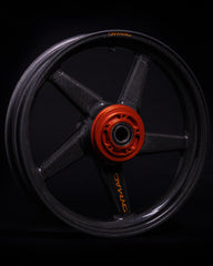 angle view of Dymag CA5 evo carbon front wheel