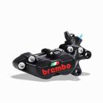 Brembo Caliper, Right, P4 30/34mm C, w/ Organic Pads Shape D, Cast 2-Piece, 40mm Axial Mount, Front, Black Anodizing w/ Painted Red Logo, Italian Flag