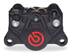 Brembo Caliper, P2 34G, 7.4mm Organic, Left Side Bleeder, Cast 2-Piece, 84mm Axial Mount, Rear, Black w/ Painted Red Logo